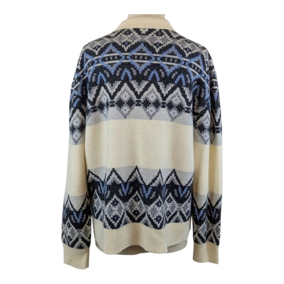 Johnny Was FairIsle Polo Sweater Wool Cashmere Floral Embroidery Ecru L NWT - Picture 2 of 15